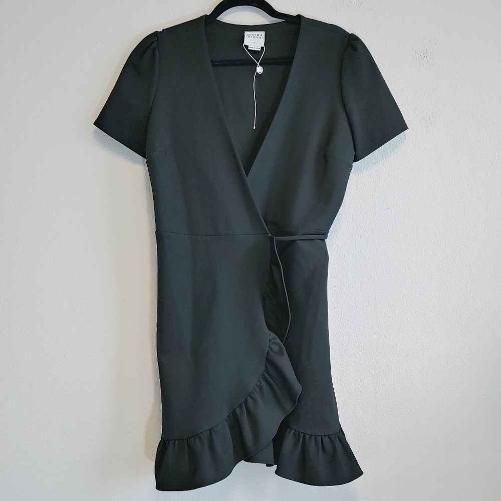 Donna Mizani Helena Mini Ruffle Hem Wrap Dress Sz S Casual Little Black Dress